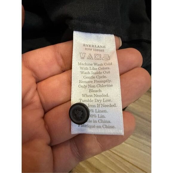 Everlane The Linen V-Neck Midi Black Button Front Dress Size 14 - Picture 4 of 6